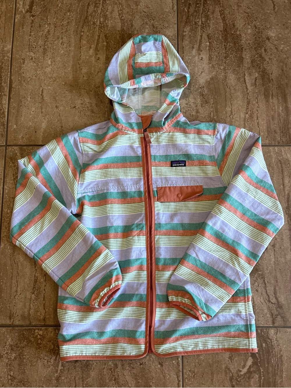 Patagonia vintage rainbow striped outdoor rain jacket granola mountain vibes